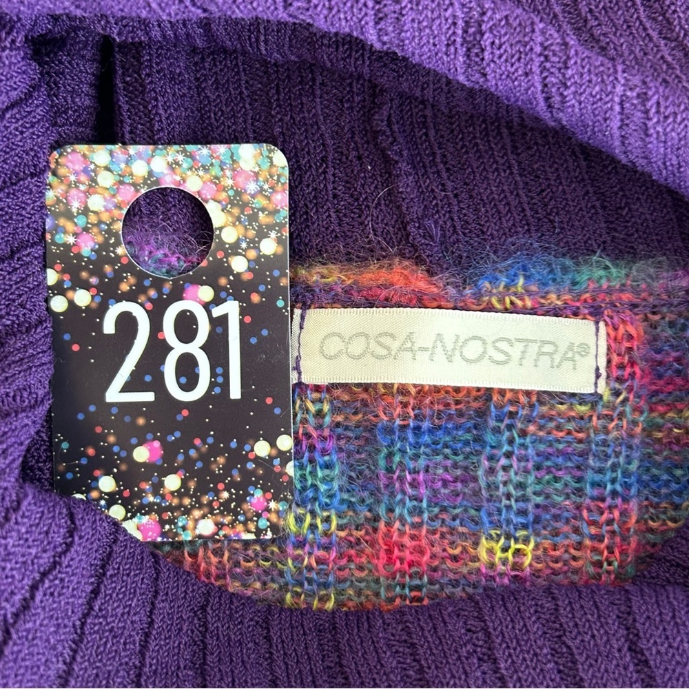 Vintage COSA-NOSTRA Rainbow Mohair Knit Turtleneck Sweater Made in Japan - Picture 5 of 6